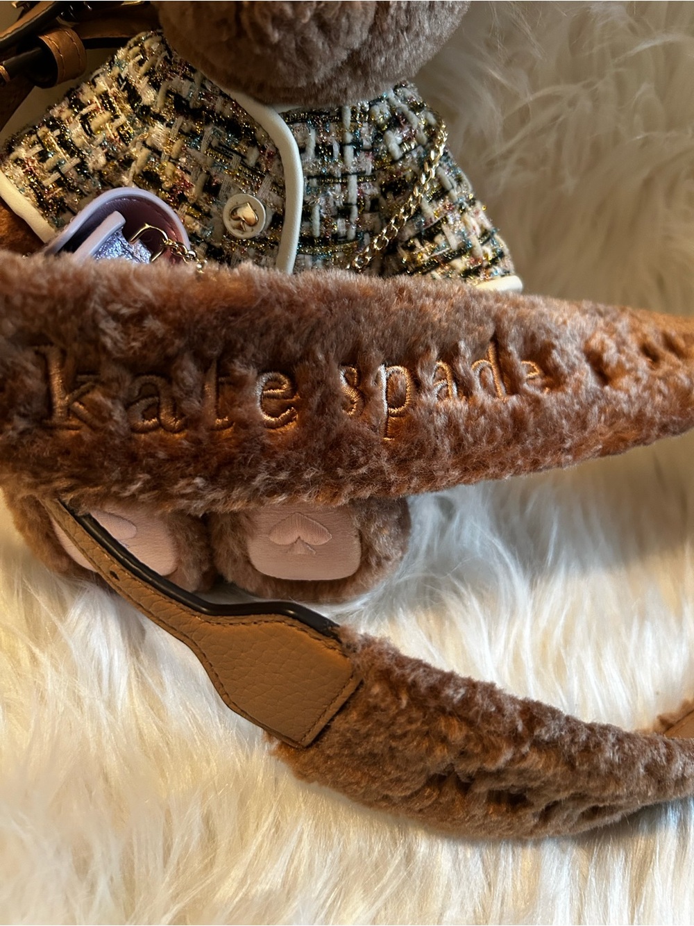 kate spade Brown Plush Bear Charm with Tweed Mini Backpack - Picture 7 of 10